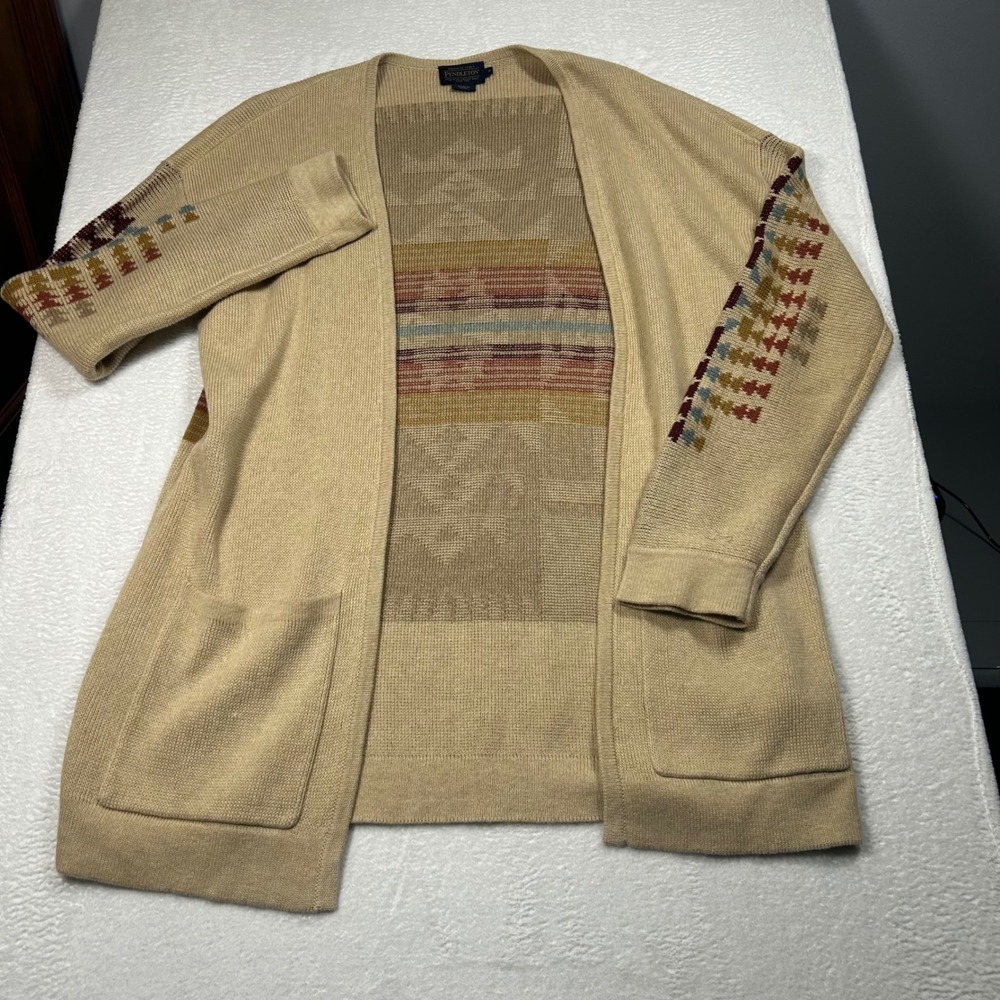Pendleton Westerley Open Front Cardigan Southwestern Cotton Womens S Tan Multi